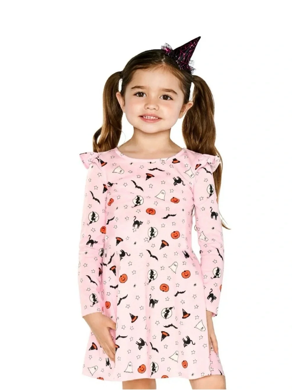 Girls 6-9M Pink Halloween Dress Ghost Pumpkin Bat Long Sleeve Fall